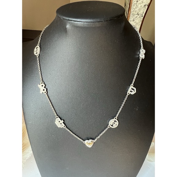Juicy Couture Jewelry - Juicy Couture Silver Plated Stationery Crystal Charms Chain Link Necklace